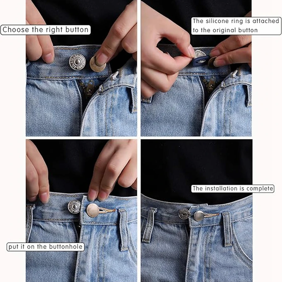 5Pcs Metal Button Extender for Pants Jeans Free Sewing Adjustable Retractable Waist Extenders Button Waistband Expander