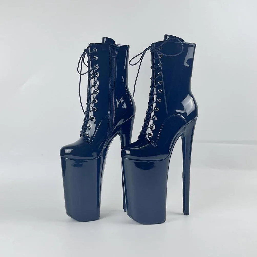 Ultra High Heel 26CM Lacquer Leather Ankle Boots for Men and Women Large Wrapped Shoes Sexy Knight Boots Fast Shipping