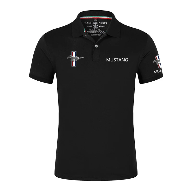

Men's polo with Mustang logo, custom-made classic unisex T-shirt for outdoor use, solid color short sleeved T-shirt, summer 2024