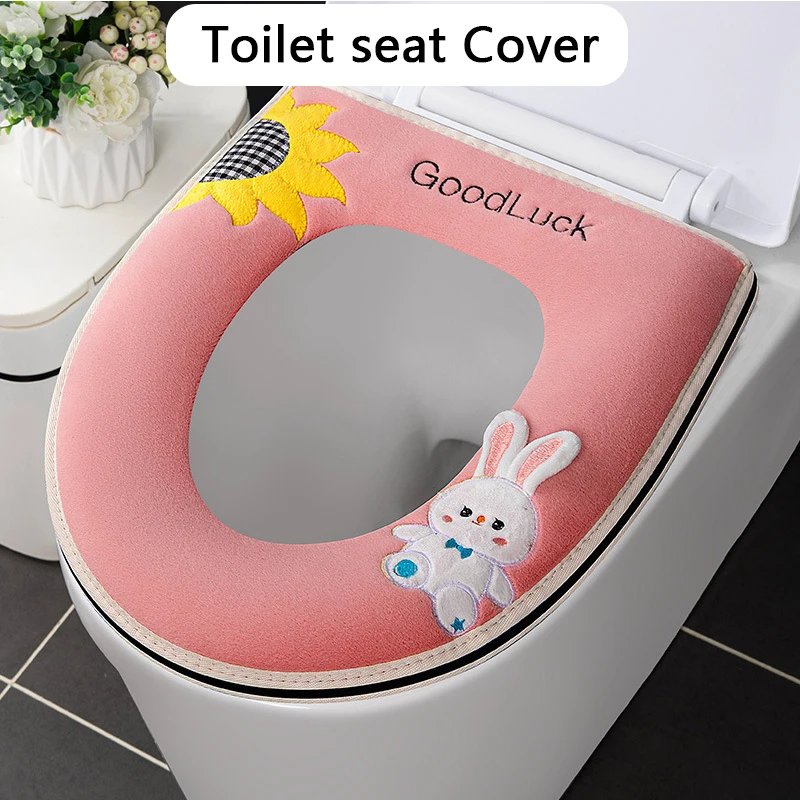 

Washable Household Toilet Seat Cover Pad Reusable Closestool Zipper Cushion Bathroom Soft Toilet Seat Mat Bathroom Accessories