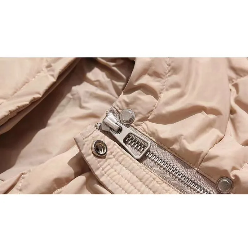 2023 New Women Winter Padded Female Plush Thicken Waist Parkas Loose Hooded Outwear Short-Length Lace Up Decoration Overcoat