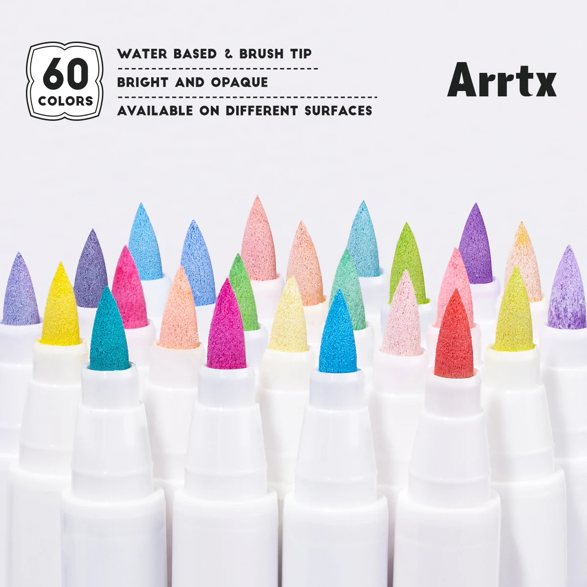 Arrtx 60 Colors Paint Markers Paint Pens, Acrylic Markers Brush Tip for Rock Painting, Wood, Canvas, DIY Crafts Making