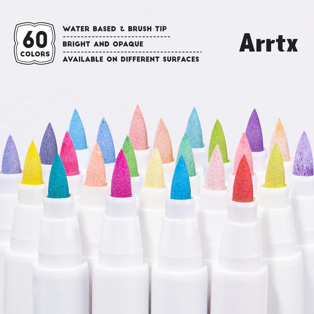Arrtx 60 Colors Paint Markers Paint Pens, Acrylic Markers Brush Tip for Rock Painting, Wood, Canvas, DIY Crafts Making 3