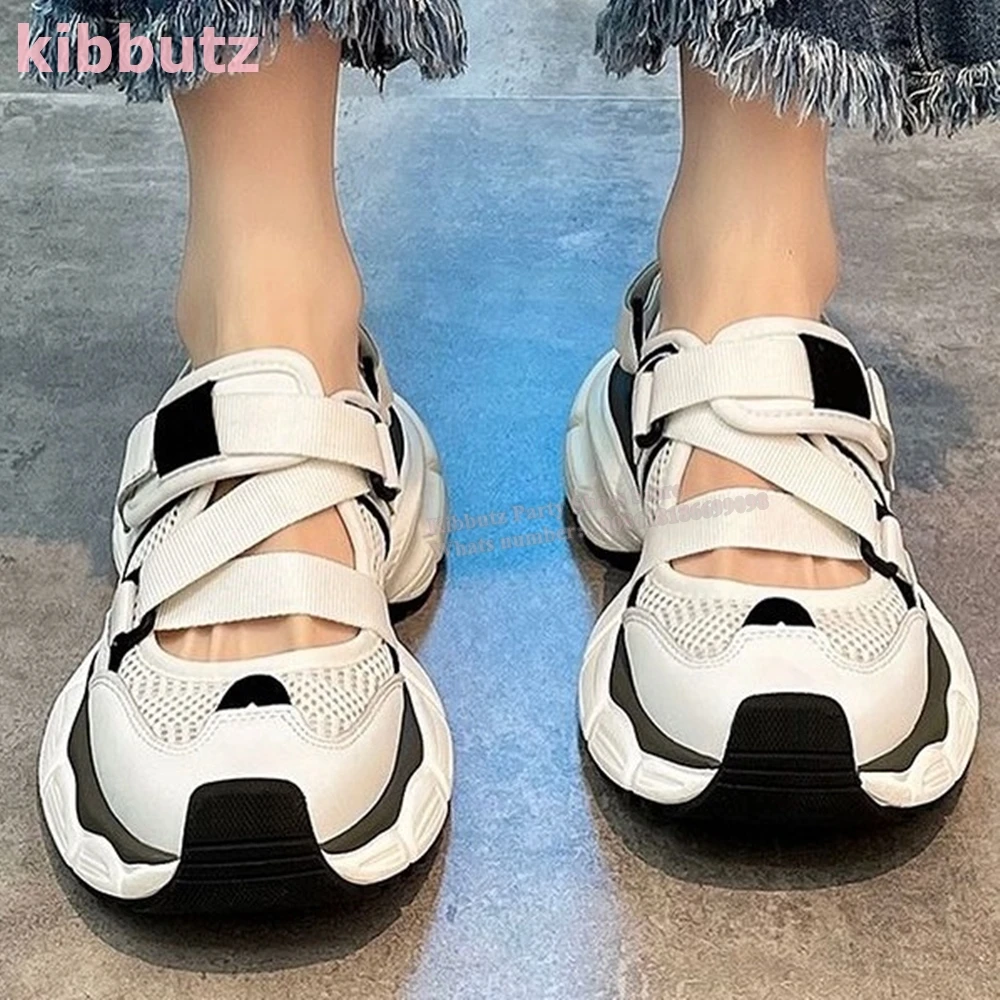 Hollow Hook Loop Sneaker Round Toe Height Increasing Mixed Color Breathable Fashion Elegant Sexy Party Dress Women Shoes Newest