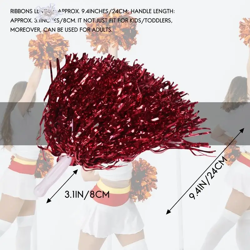 24Pcs Cheerleading Pom Poms Metallic Foil Cheer Pom Poms With Plastic Handle For Adults Kids Cheerleaders Party