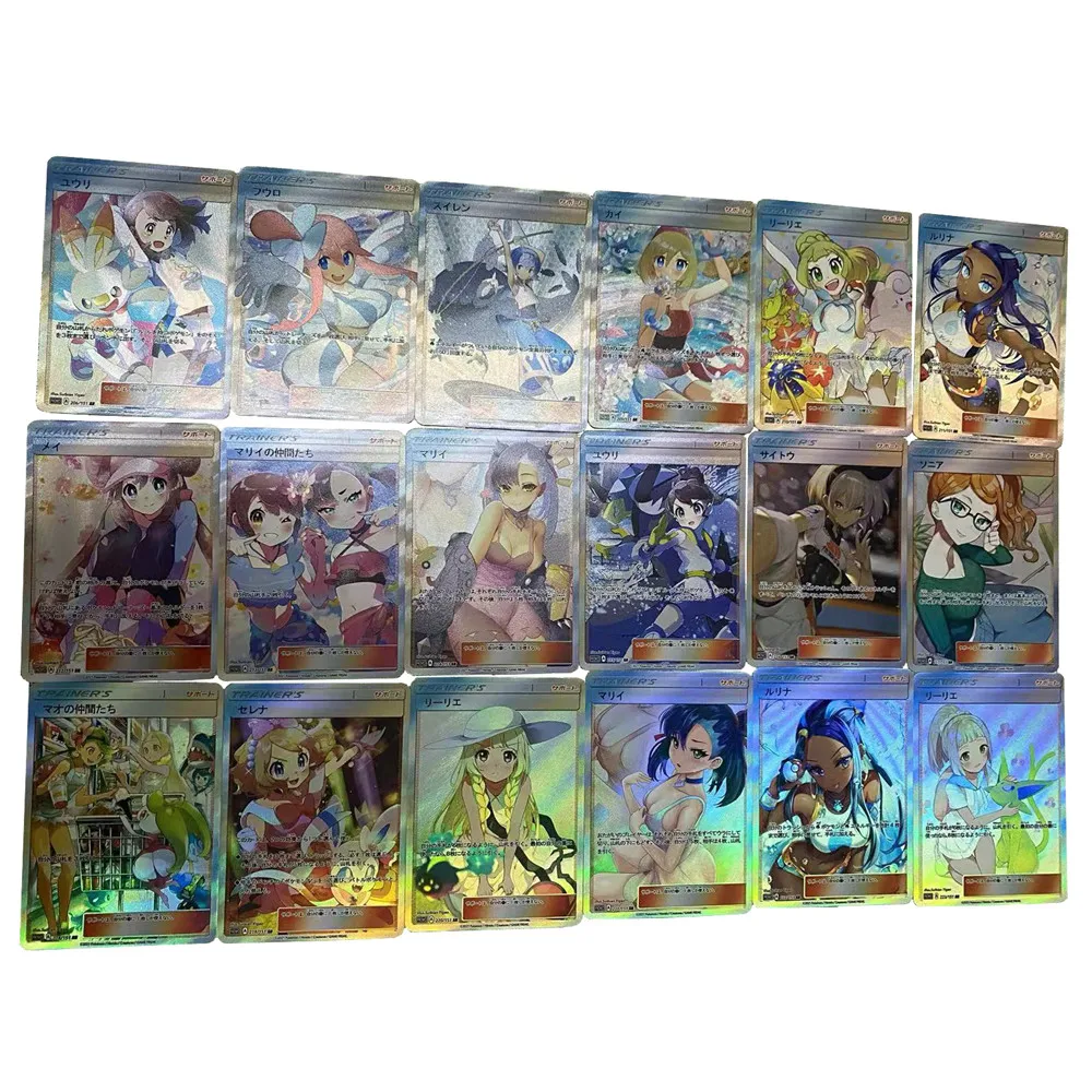 

New Third Dan 18Pcs/set Anime Pokemon Japanese Ptcg Diy Flash Card Trainer Rosa Lillie Ash Ketchum Collection Card Toy Gift