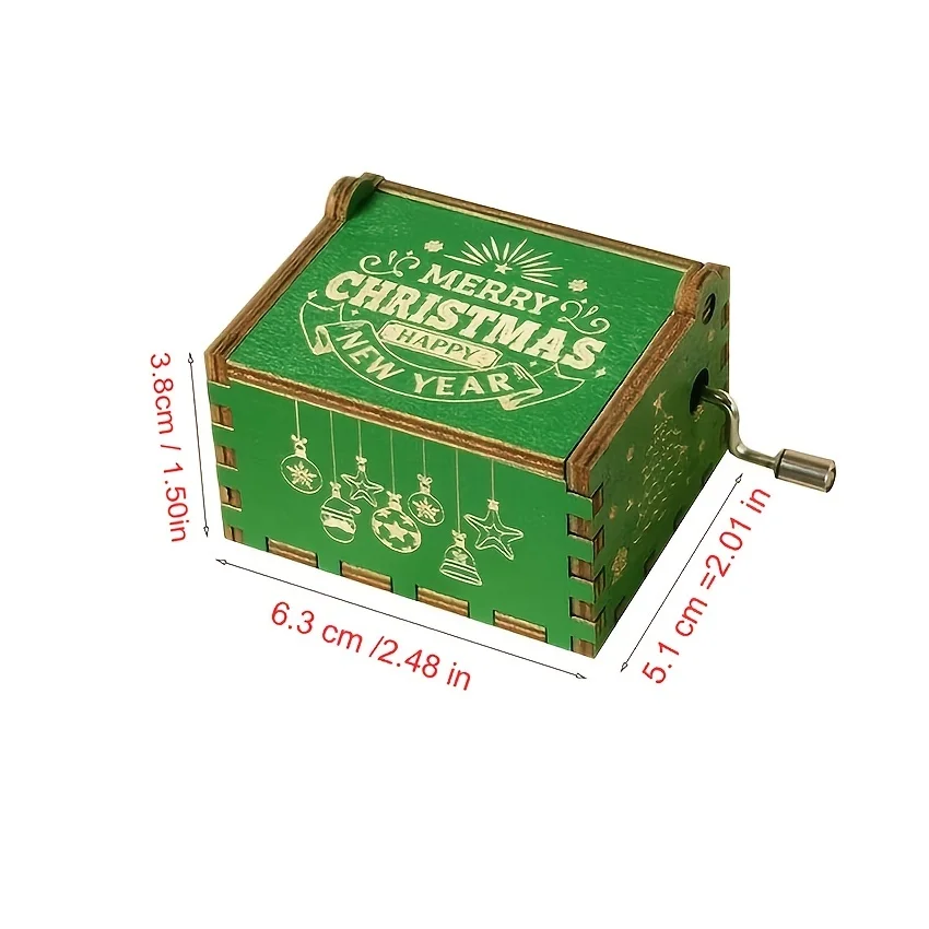Merry Christmas Music Box Wooden Antique Carved Hand Cranked Classic Theme Music for Birthday Party Gifts Family Decoration 2