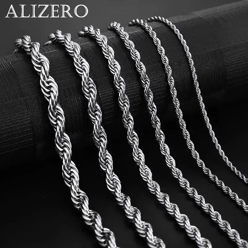 ALIZERO 925 Sterling Silver 4MM Rope Chain Necklaces For Women Men Fashion Hip Hop Party Punk Necklace Jewelry Wholesale_voghion.com