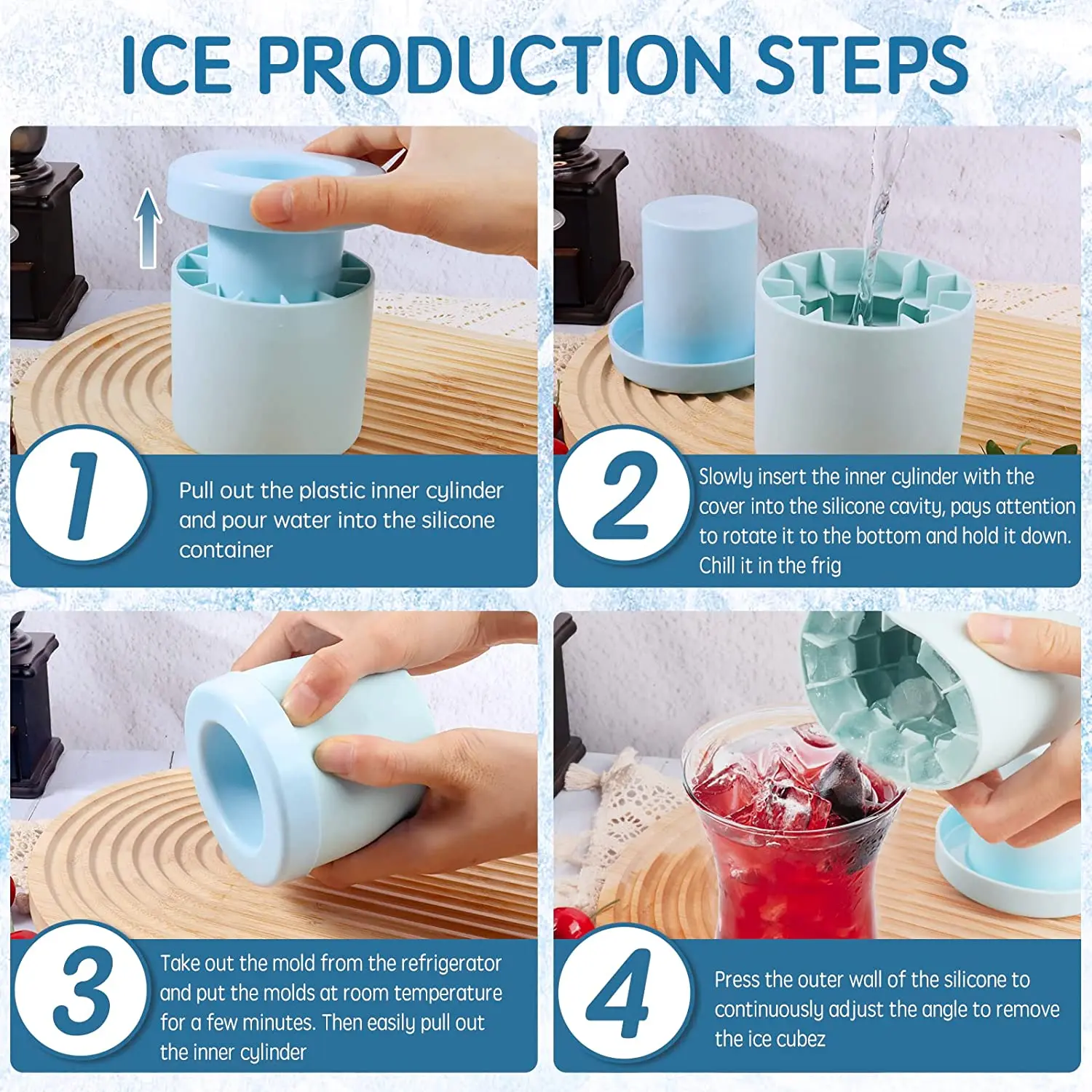 Mini Ice Cube Trays for Freezer with Easy-Release Silicone Bottom