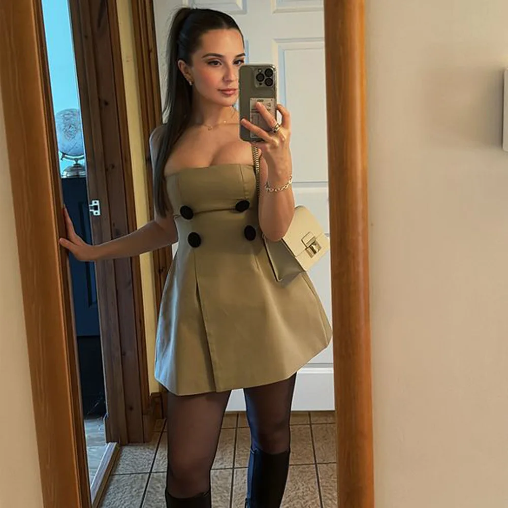 Sexy Strapless Skirt Tight Women Dress 2025 Autumn / Winter New Female Off Shoulder A-line Dress Bodycon Street Clothing