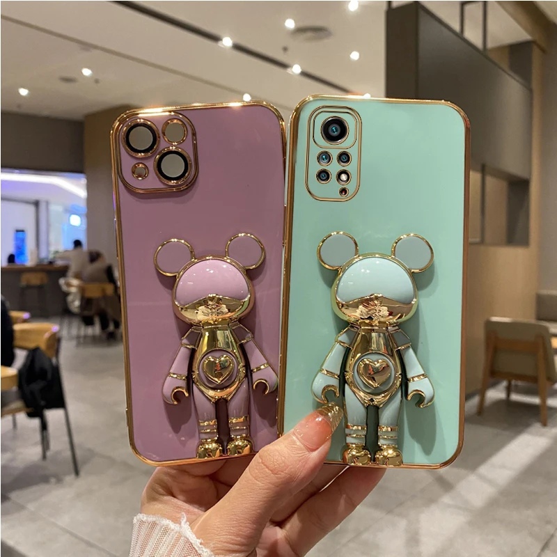 Coque de téléphone plaquée ours mignon, étui pour Xiaomi Redmi Note 11 7 8 10 12 Pro Max 10s 9s 11s 9 9A_voghion.com
