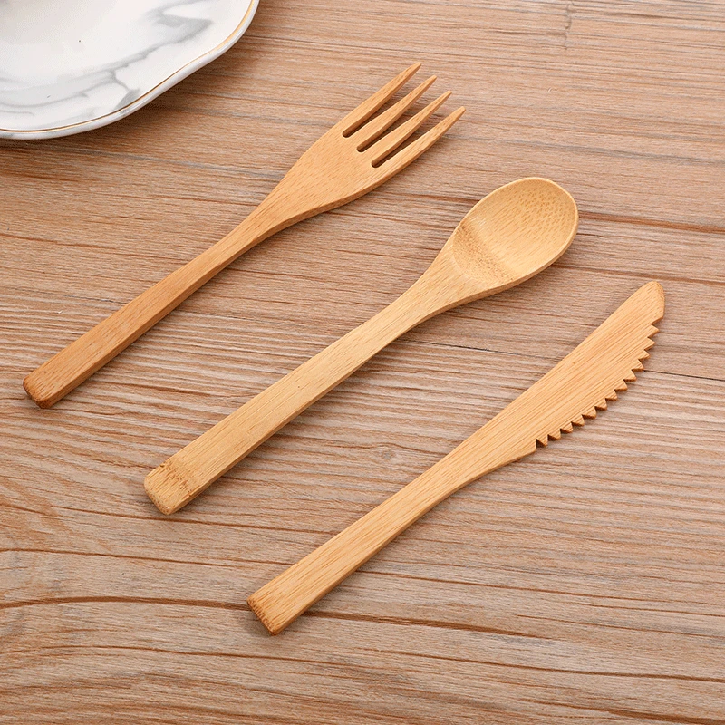 Bamboo Cutlery Set 3pcs/set with Cutlery Bag Reusable Wooden Fork Spoon Knife Set Tableware Nature bamboo Travel