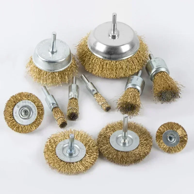2024 new 50mm/60mm/75mm Steel Wire Brush Brass Plated Wheels Brushes Drill Rotary Tools Metal Rust Removal Polishing Brush 2