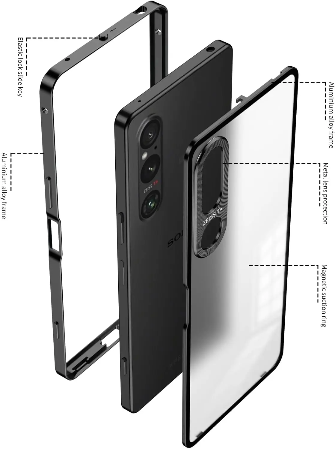 Luxury Lens Protection Metal Frame with Frosted Matte Acrylic Back Cover