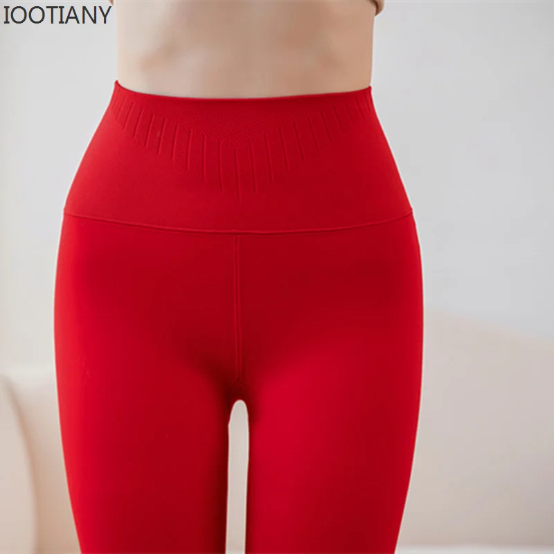 Autumn/winter Solid-coloured Thickened Warm Pantyhose Red Festive Nylon Red Socks High Waist Wedding Padded Bottoms Female