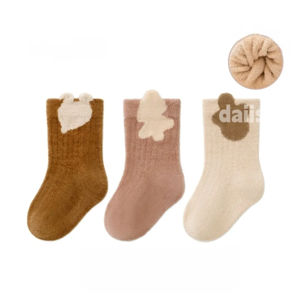 3 Pairs Winter Terry Fur Thicken Kids Newborn Baby Anti-slip Socks Cute Cartoon Floor Playing Plush Socks 0-5Y