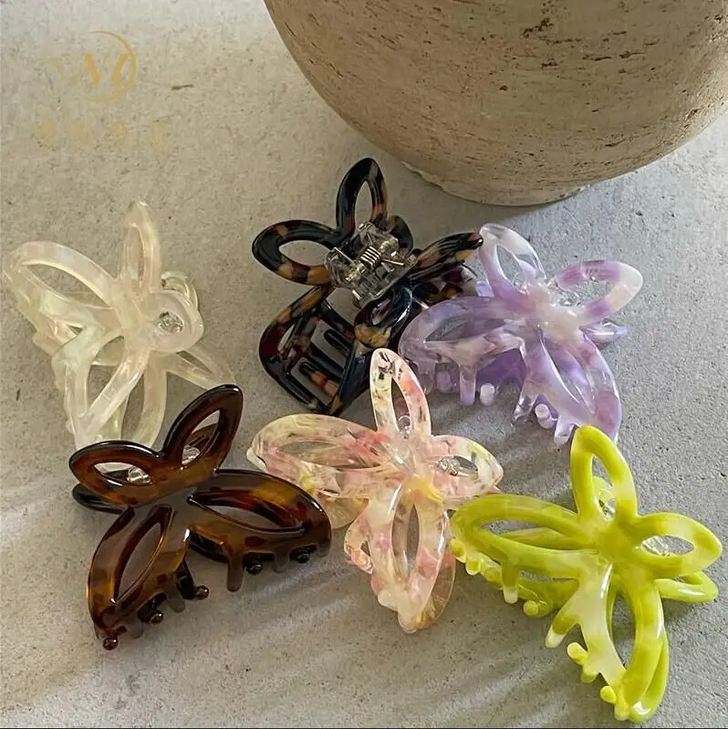 

1 Pcs Romantic Spring Color Acetate Butterfly Claw clips Beautiful Hollow Bow Barrettes Small Headwear Hair Claws