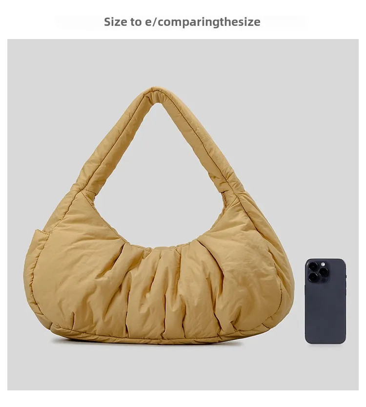 Shoulder Bag Women Padded Crescent Quilted Lightweight Nylon Handbag_voghion.com