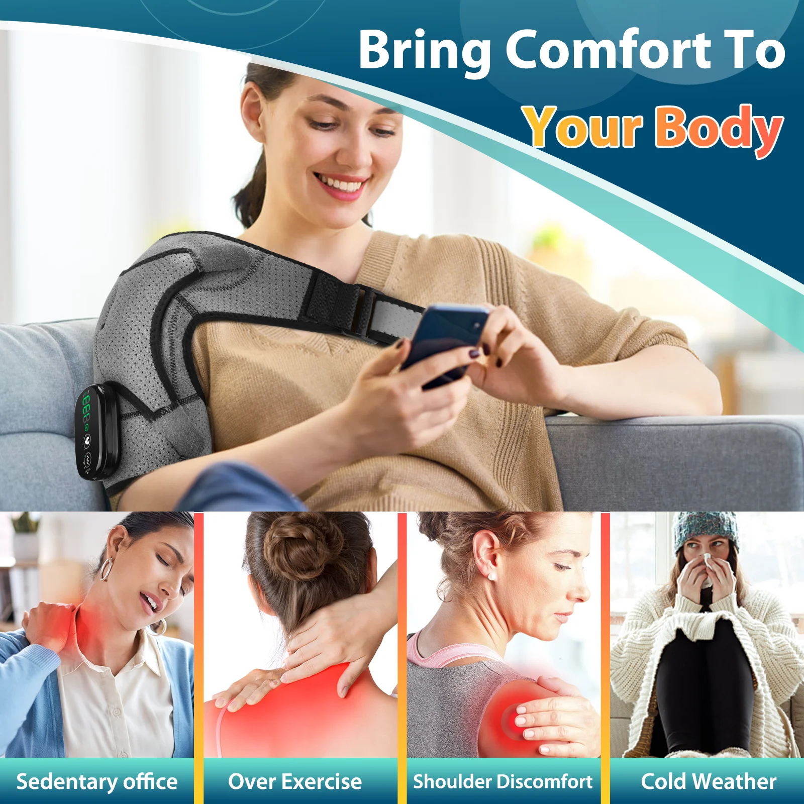 Wireless Electric Shoulder Massager with Heating and Vibration