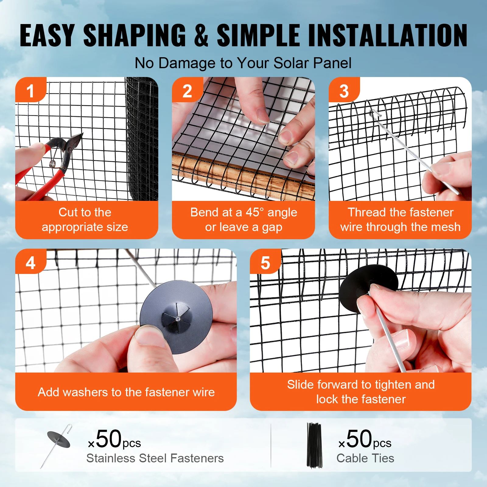 SucceBuy Solar Panel Bird Guard Critter Guard Roll Kit Stainless Steel Fastene Solar Panel Rustproof PVC Coating Wire Roll Mesh - 5