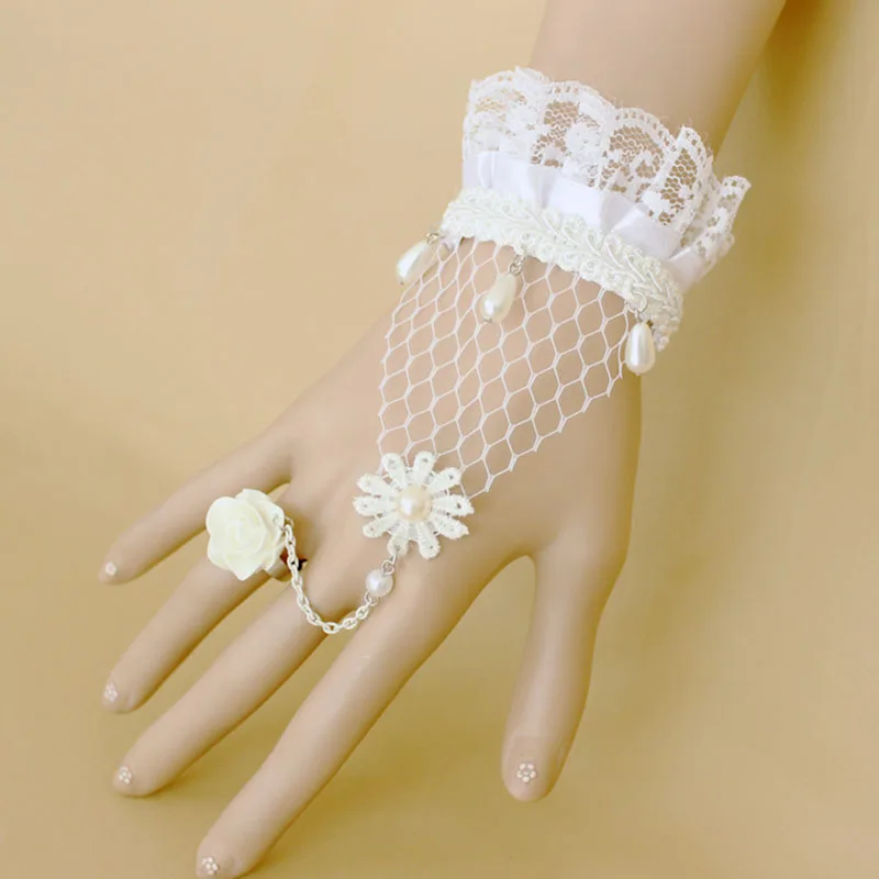 Lolita-Armband, Spitze, Prinzessin, Perlenarmband, Ring, rosa Blumenschleife, süße Accessoires – Detail 4