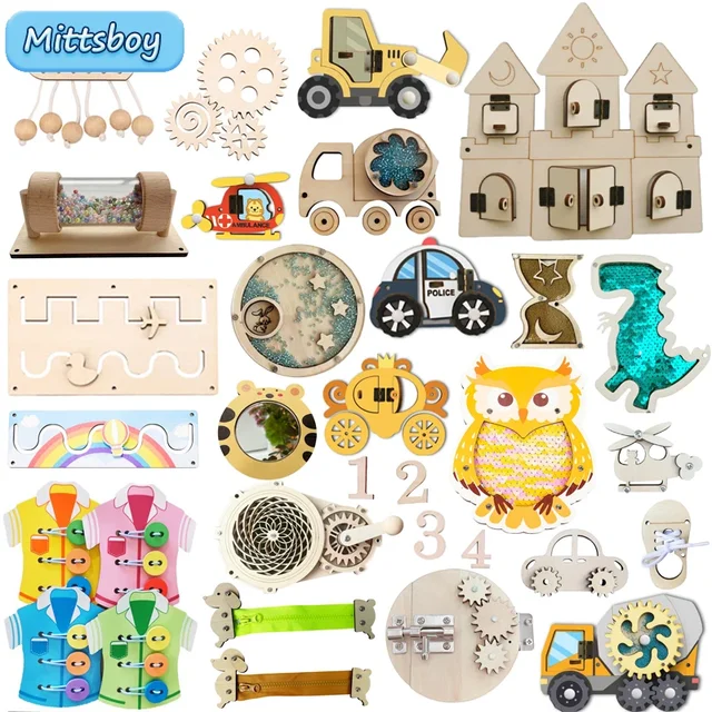 2024 DIY Montessori Busy Board  Accessories Wooden Graffiti Digit Early Ball Sequin Helicopter Educational Toy For Children Gift 1