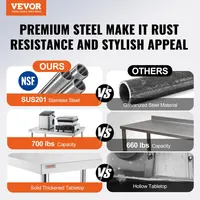 VEVOR Stainless Steel Work Table 700 LBS Load Capacity with 4 Wheels Heavy Duty Food Prep Worktable 2