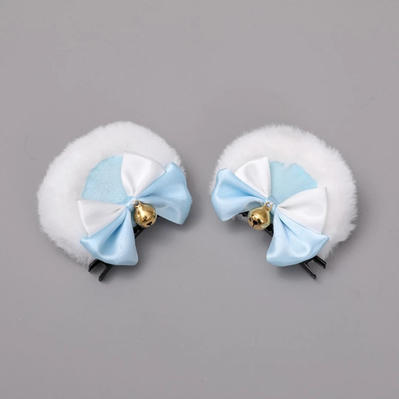 Hair Accessories Round Bear Ears Hair Clips Faux Fur Sweet Double Bowknot Bell Plush Animal Hairpins Anime Lolita Kawaii Cosplay Barrette Decor