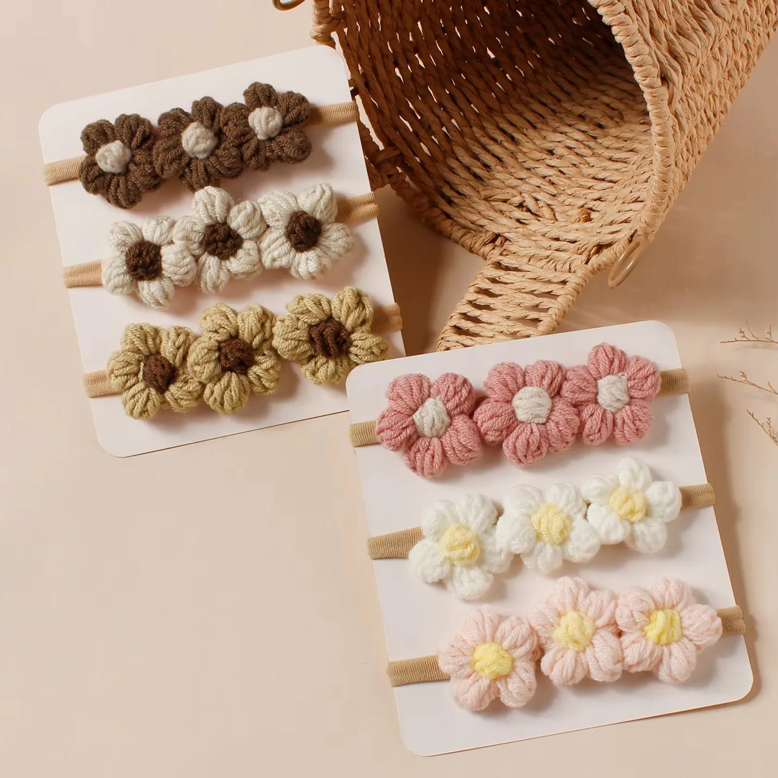 3pcs 양모 꽃  머리띠 슈퍼 소프트 크로 셰 뜨개질  소녀 사진 소품  헤어 액..