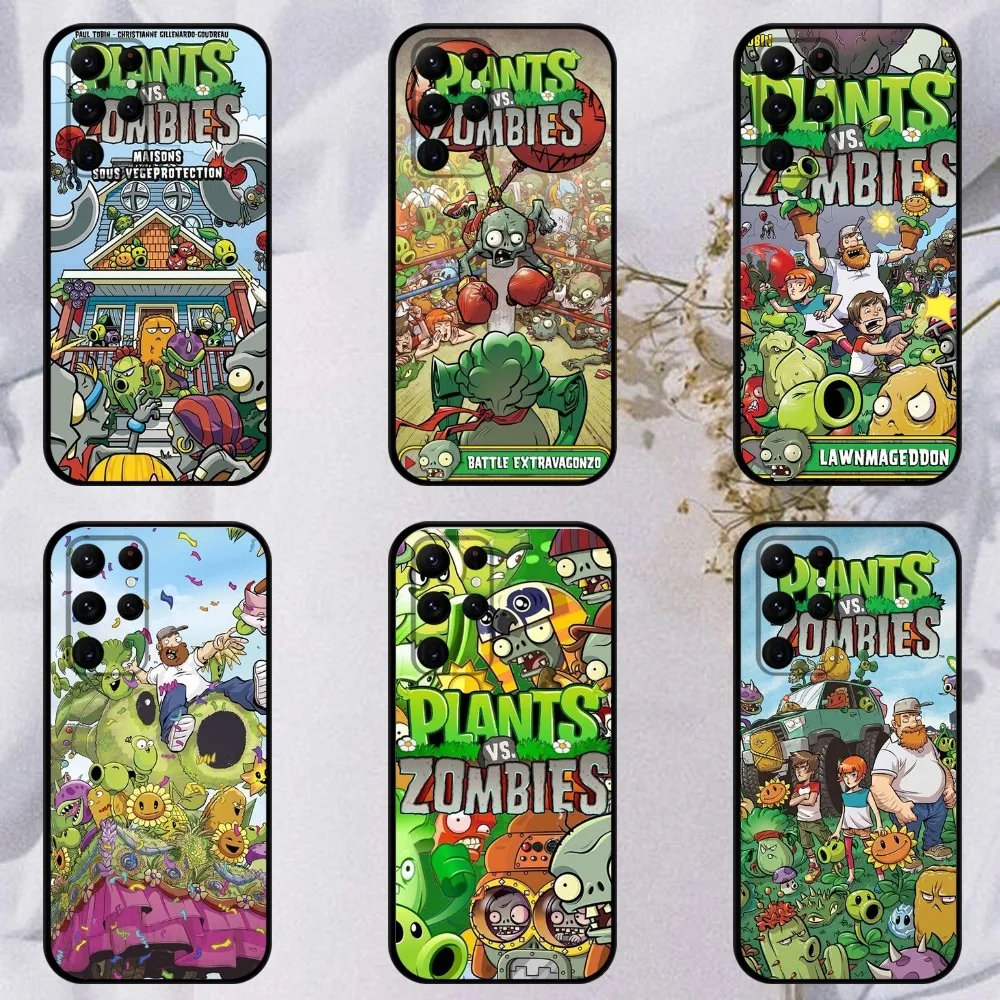 Plants Vs Game Z-Custodia Per Telefono Zombies Per Samsung S23,23,22,30,21,10,9,Note20 Ultra,Lite,Ultra,5G,Plus,Fe, Custodia Morbida Nera