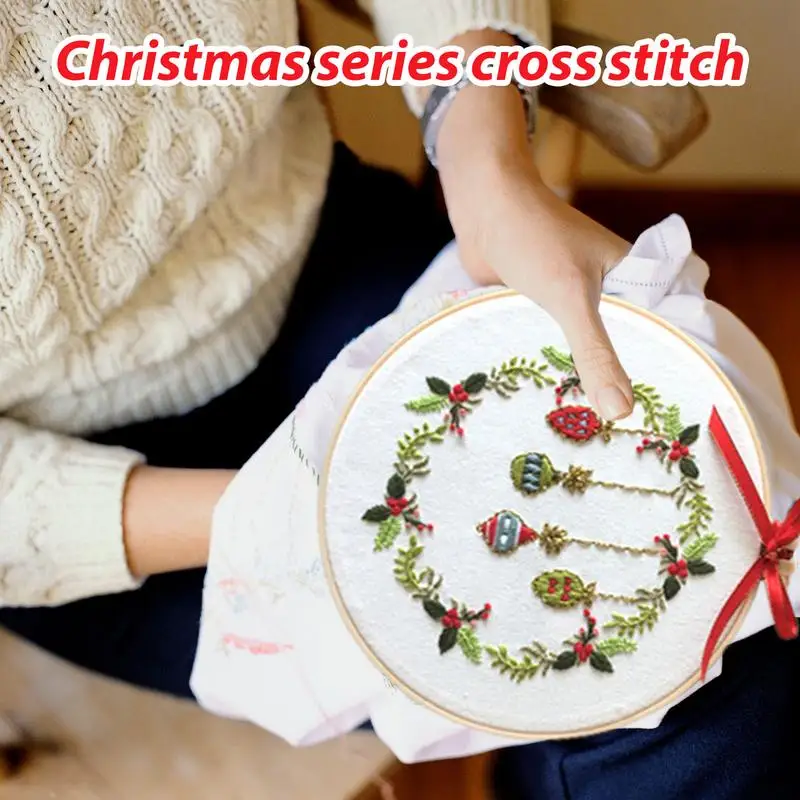 

Christmas Embroidery Kit With Adjustable Hoop Instructions Colored Threads Needlepoint Kit For Beginners Adults Supplies