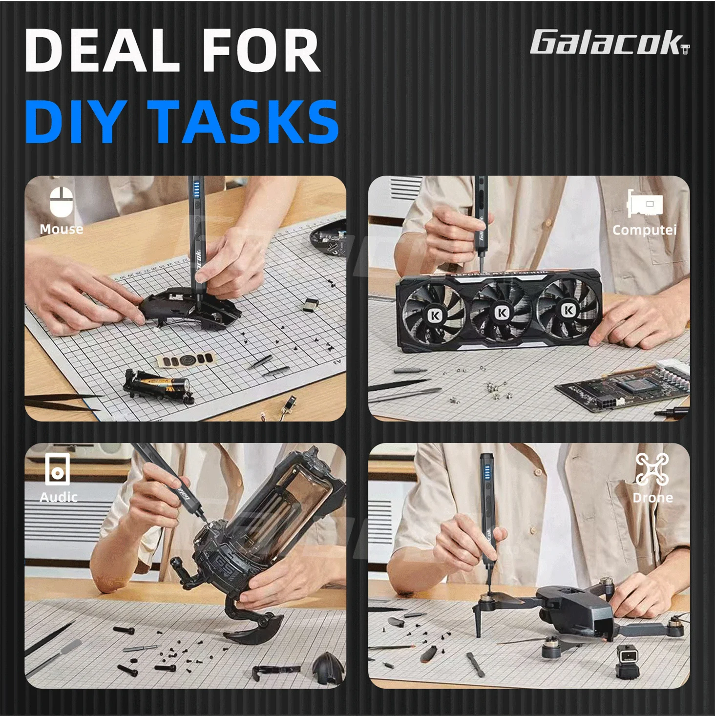 Galacok Präzisions-Elektroschrauber-Set, kabellos, professionelle Reparaturwerkzeuge für Mobiltelefone für PC, Brillen, DIY-Handwerkzeug-Set – Detail 22