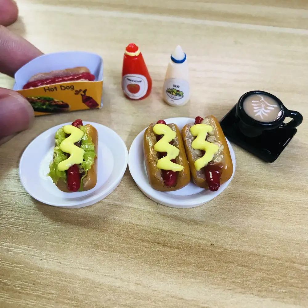 1/6 Scale Dollhouse Miniature Hotdog Fast Food Mini Coffee Pretend Toys for Blyth BJD OB11 Doll House Decor Play Accessories