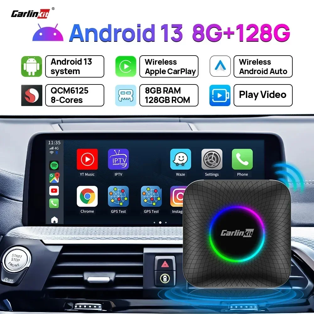 Carlinkit Carplay Ai Tv Box Android 13 Qcm6125 Wireless Android Auto Carplay 64G 128G Fota Upgrade Sim & Wifi Plug And Play