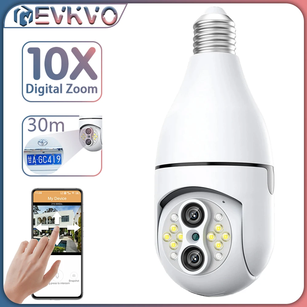 4mp Dual Lens Light Bulb Surveillance Camera 8x Zoom Color Night Vision