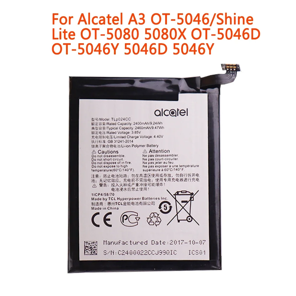 

High-quality TLP024C1/TLP024CJ/TLP024CC 2400mAh Battery For Alcatel A3 OT-5046/Shine Lite OT-5080 5080X OT-5046D OT-5046Y 5046D