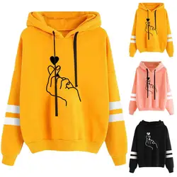 Harajuku Women's Sweatshirt CA Hoody Ladies Oversize K Pop Yellow Pink Love Heart Finger Hood Casual B Hoodies Women Girls
