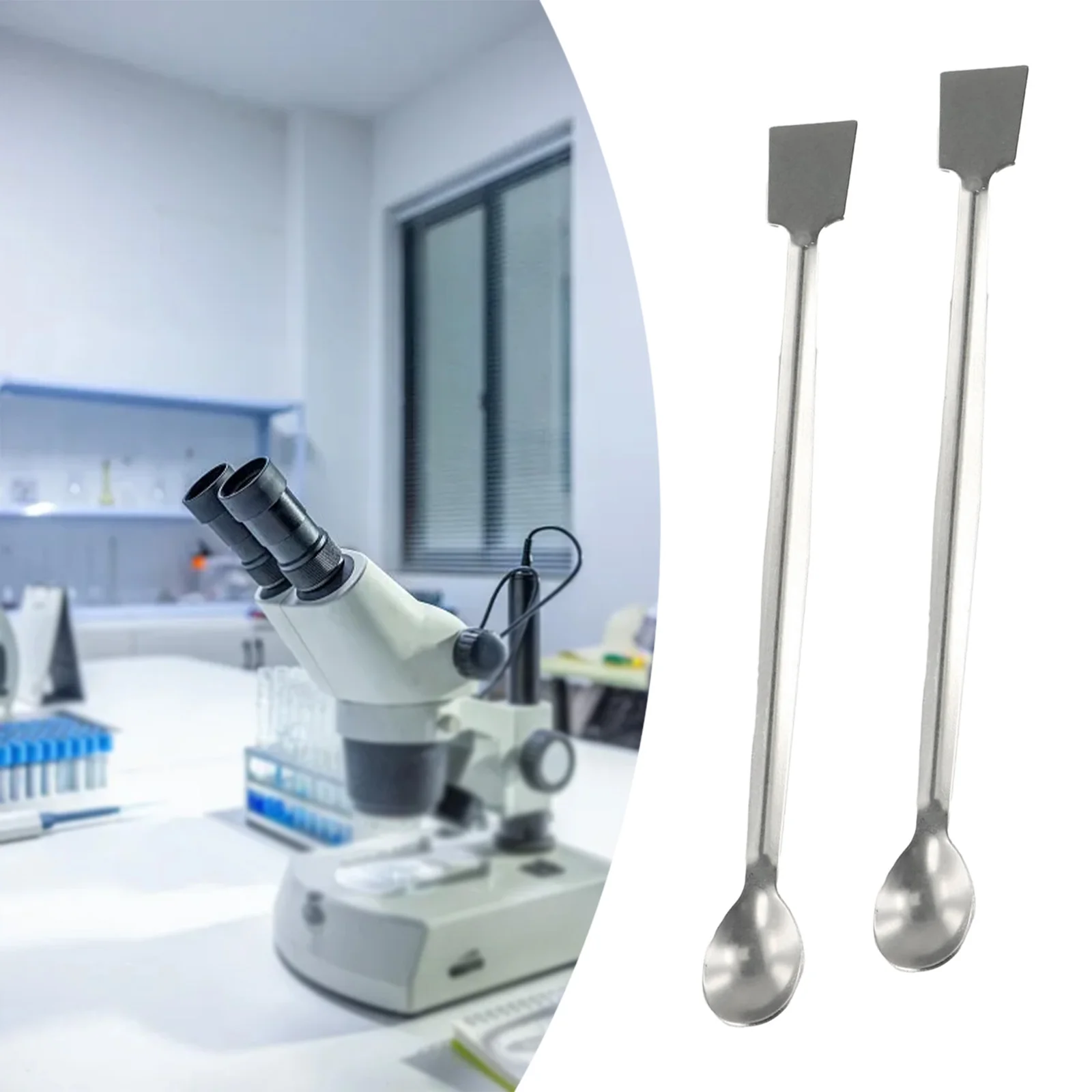 2Pcs Stainless Steel Lab Sampling Spoon Spatula 20cm Double End Reagent Spoon Chemistry / Dental Experiment Hand Tool