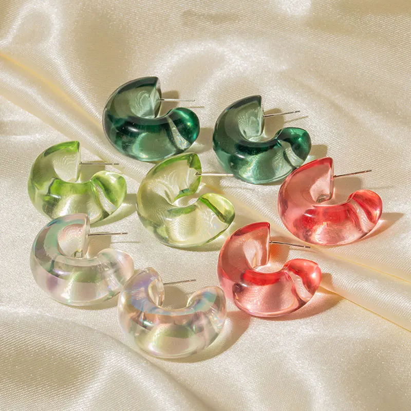 

Полукруглые серьги с-образной формы из прозрачной смолы, минималистичные повседневные украшения, однотонные летние крутые новые модные серьги