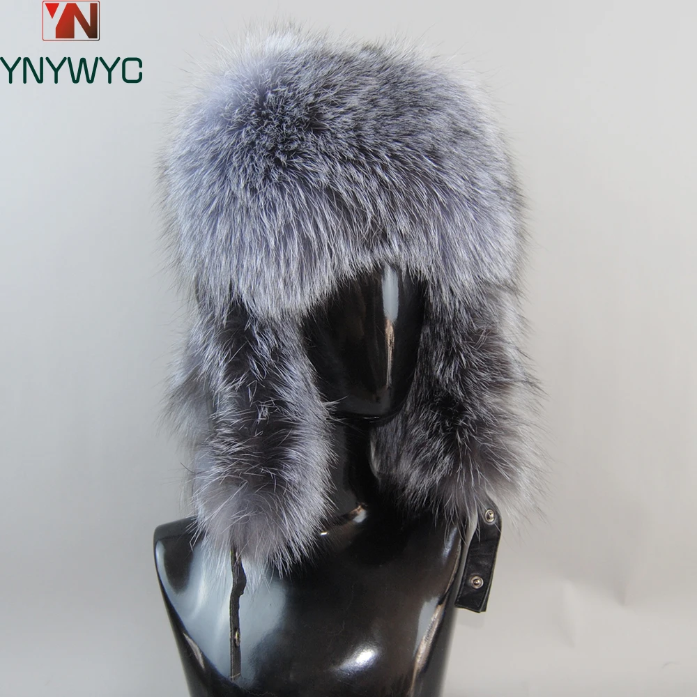 

2024 Unisex Outdoor Windproof Winter Natural Real Fox Fur Bombers Hats Quality Raccoon Fur Cap Luxury Real Sheepskin Leather Hat