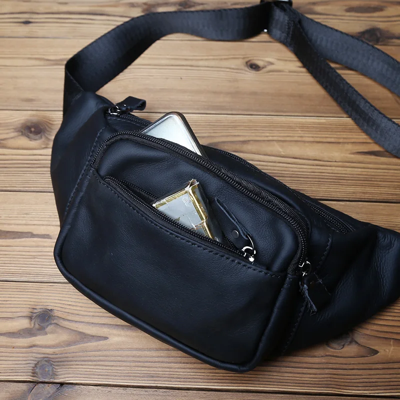 NZPJ Genuine Leather Men's Waist Bag Natural Cowhide Mobile Phone Bag Large Capacity Outdoor Men's Bag Money Bag
