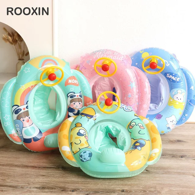 Rooxin 유아용 팽창식 수영 링, 유아용 플로트 시트, 스티어링 휠 포함, 수영장 서클, 해변 파티 장난감