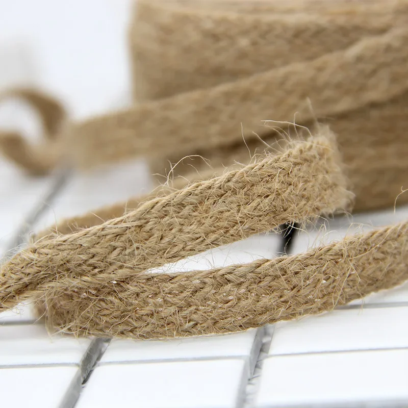 10M Hemp Cords Braided Flat Burlap Ribbon 8mm 12mm 18mm Nature Jute Rope Twine Webbing DIY Wedding Decoration Ribbons Crafts