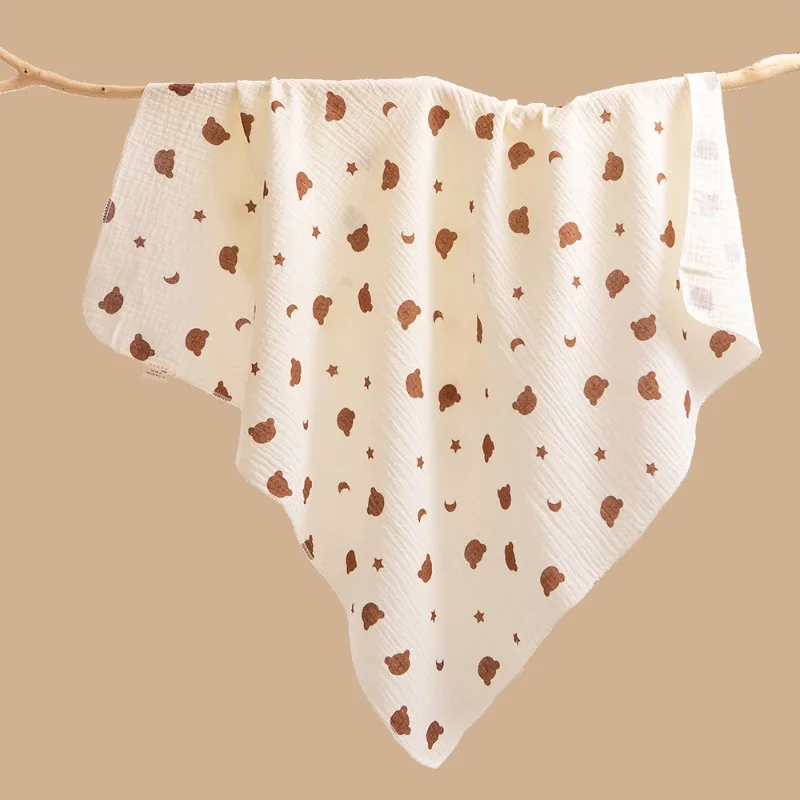 80*80cm Summer Lightweight Nap Blanket with Cartoon Print Baby Swaddle Blanket Double-layer Cotton Gauze Baby Bath Towel