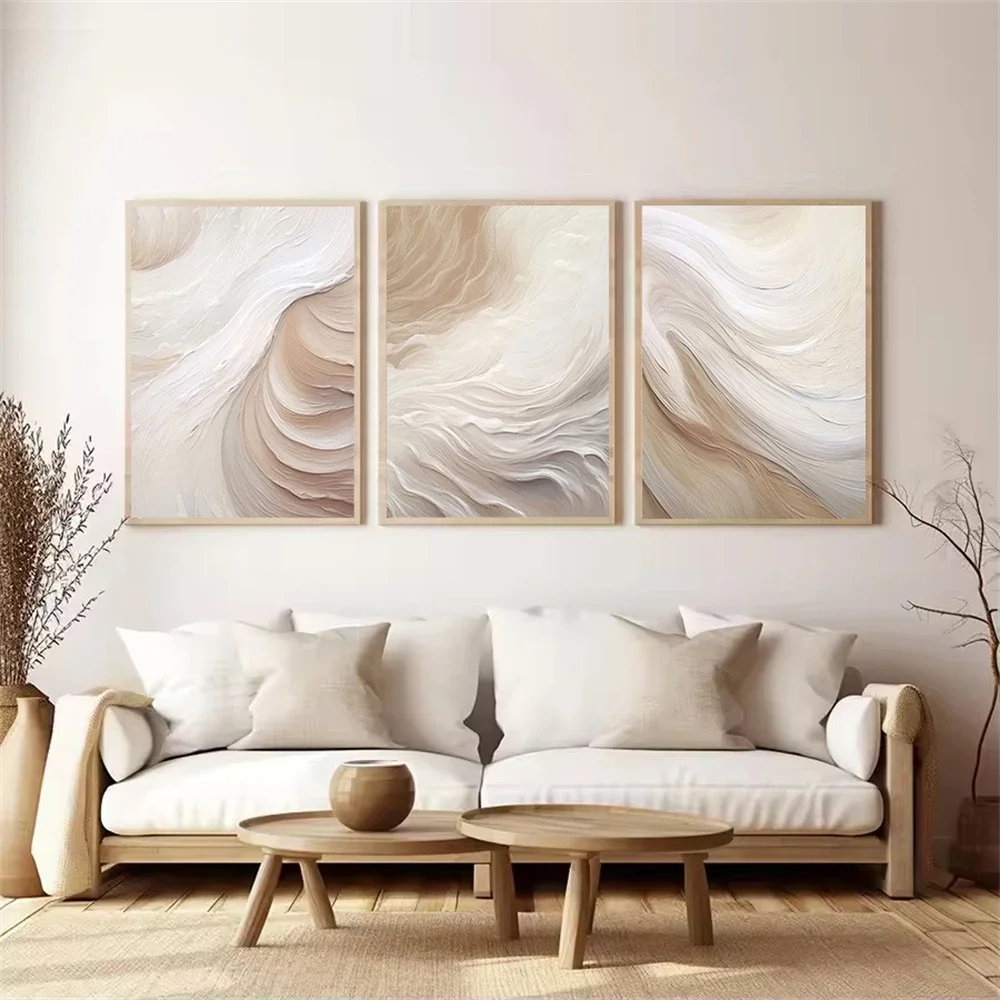 Quadro su tela astratto beige marrone con pennello, stile vintage, poster e stampe nordiche, immagini da parete per l'arredamento del soggiorno - immagine 3