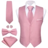 Luxury Silk Men's Vest Pink Waistcoat Tie Bowtie Pocket Square Set Sleeveless Jacket Formal Wedding Suit Barry Wang 1