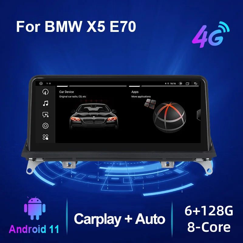 

Автомобильный видеоплеер все в одном API29 на Android 11 для BMW X5 E70/X6 E71 (2007-2013) система CCC/CIC 6G 128G 8-ядерный аудио GPS Carplay