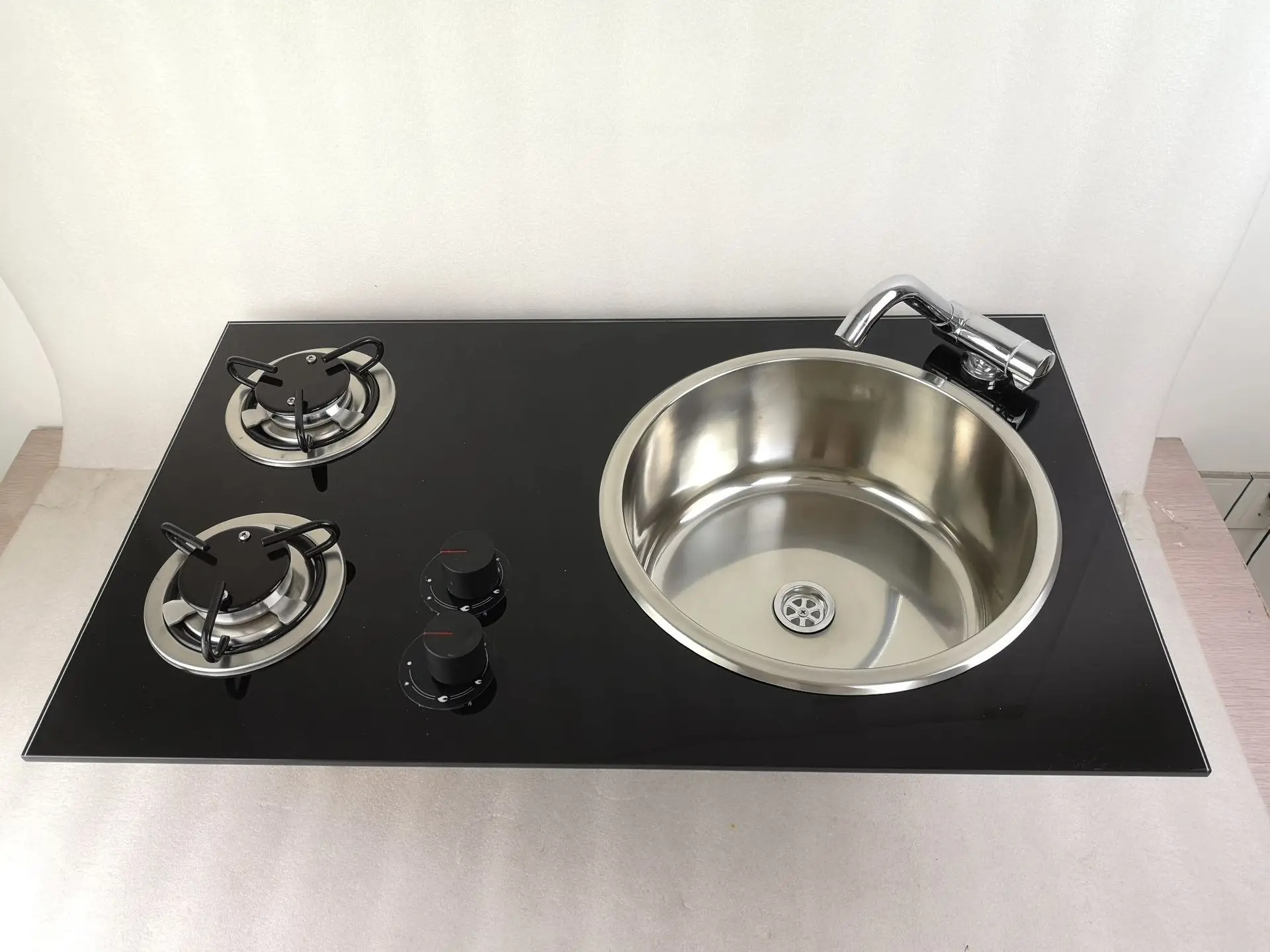 RV Yacht Outdoor Sink Gas Stove Tempered Glass Cover 730 * 430 * 150MM RV Dual Early Head Multifunctional Sink