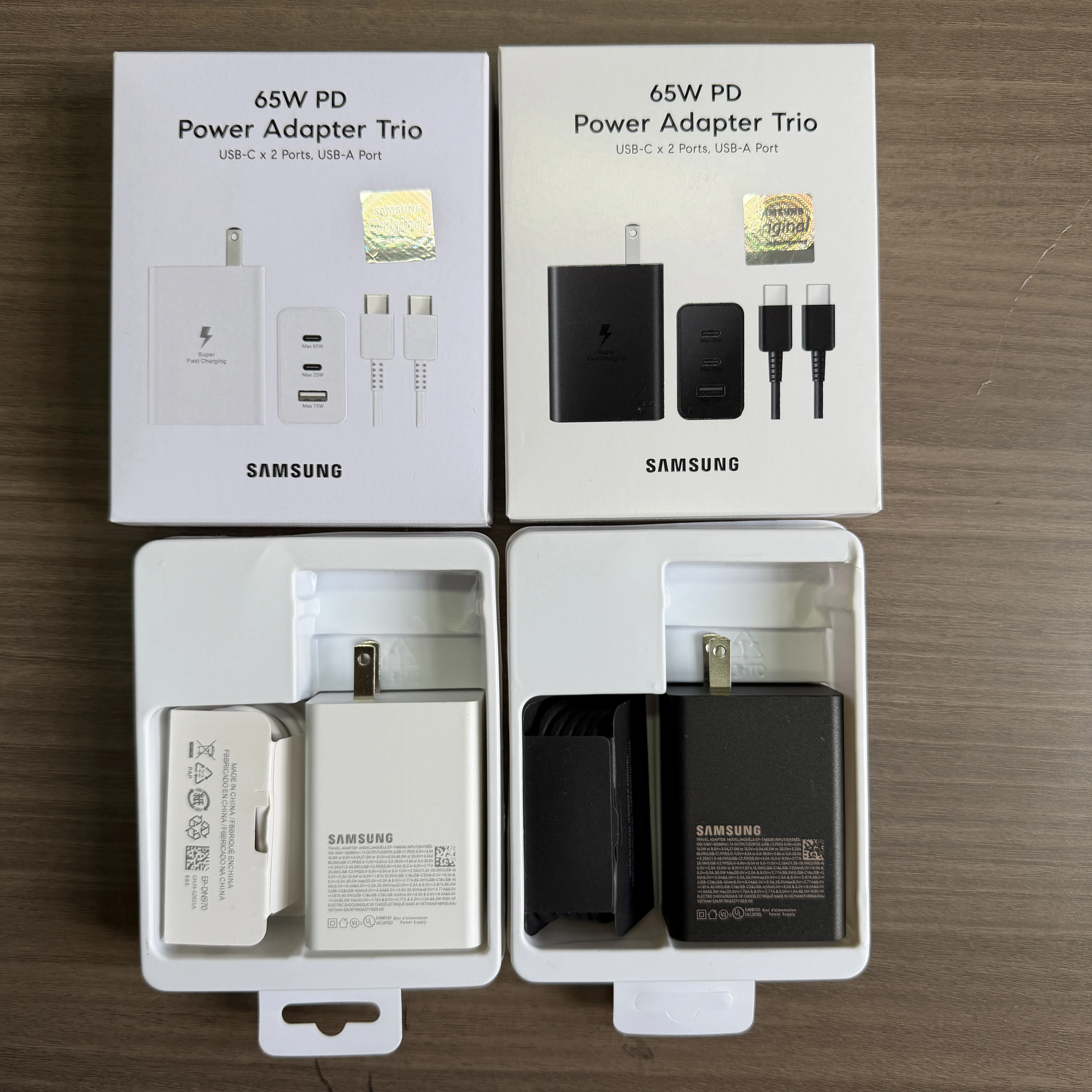 Chargeur mural Samsung 65W EU/UK/US à 3 ports, super rapide, pour téléphone portable et tablette Samsung de toutes les séries, avec câble 1M 5A