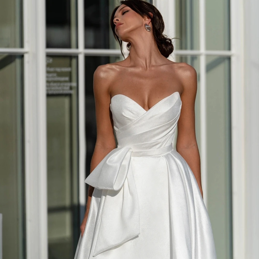Strapless Ivory Wedding Dresses for Women Sleeveless Bridal Gowns Side Slit Bridal Gowns with Pleat 2024 Summer Vestido De Novia 3